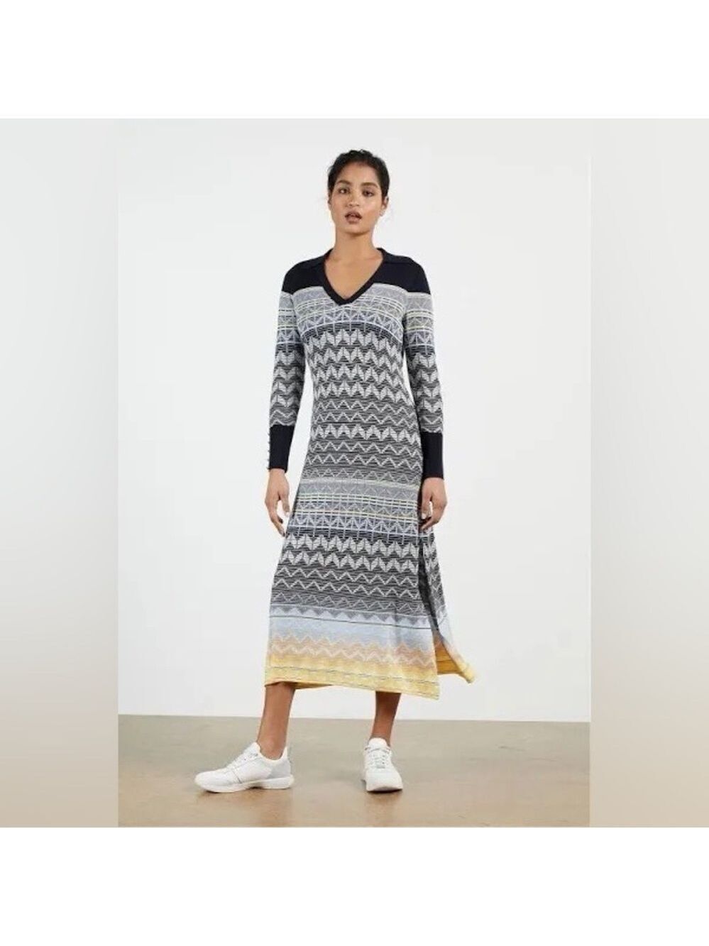 Ted Baker Navy Jacquard Knit Polo Patterned Dress Womens Maxi Size 2